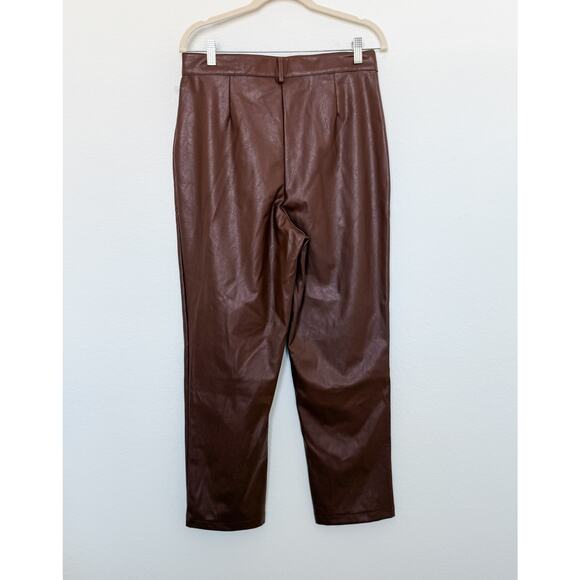 NWOT Wildfox Princess Seams Faux Leather High Waist Split Hem Pants Brown Large - Picture 7 of 8
